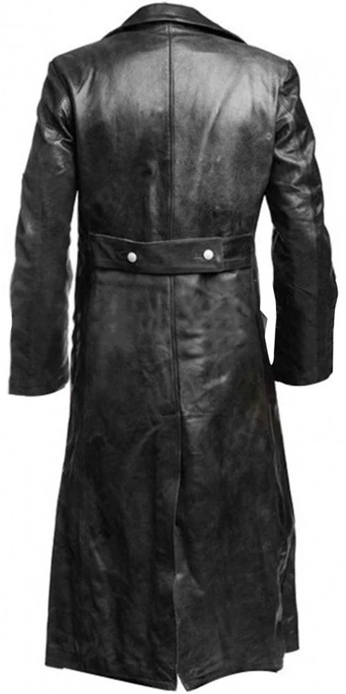 German Classic Officer WW2 Military Uniform Black Leather Trench Coat - Image 2