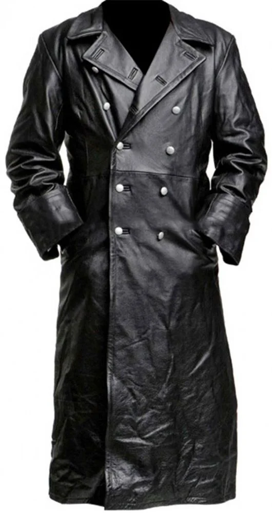 German Classic Officer WW2 Military Uniform Black Leather Trench Coat - Image 1